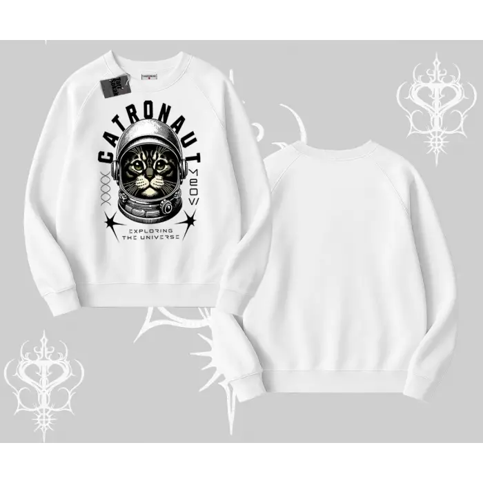 Catronaut Kedi Baskılı Biskilet Sweatshirt