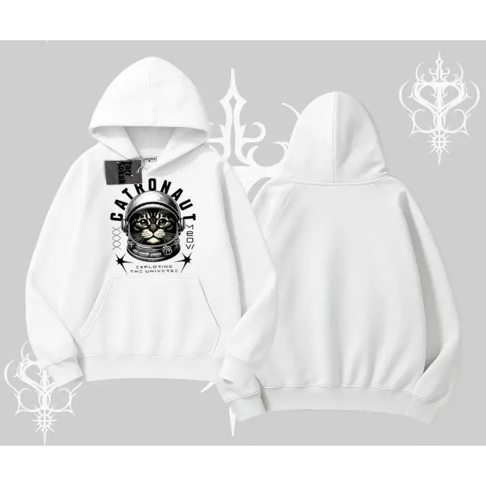 Catronaut Kedi Baskılı Kapşonlu Sweatshirt