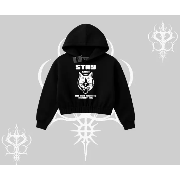 Catronaut Kedi Baskılı Kayık Yaka Sweatshirt