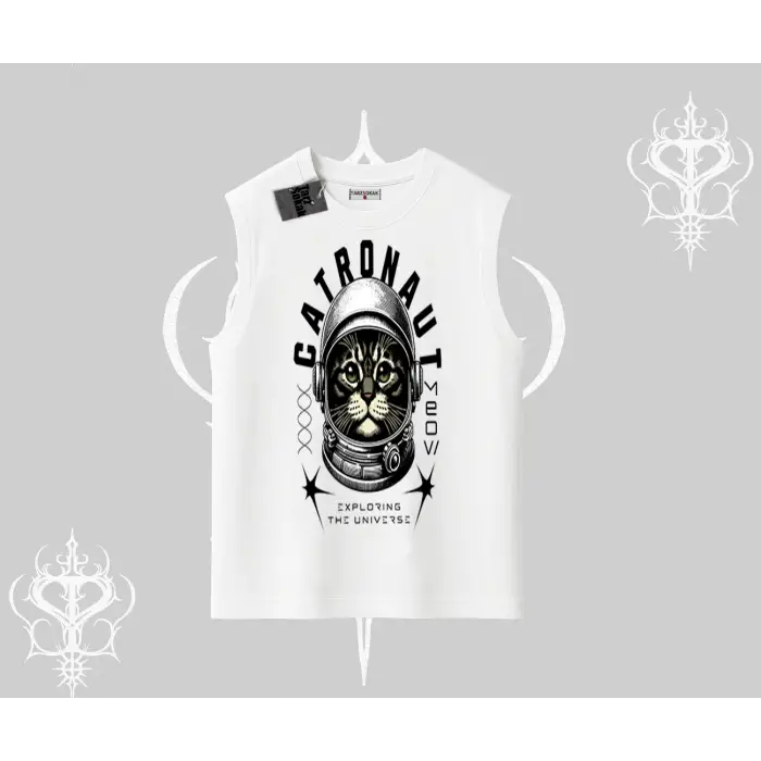 Catronaut Kedi Baskılı Kolsuz Tshirt