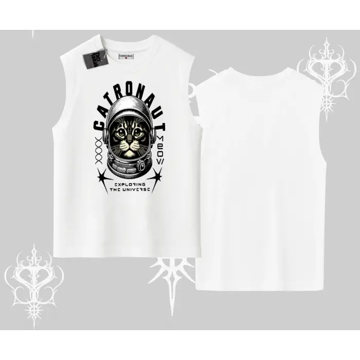 Catronaut Kedi Baskılı Kolsuz Tshirt