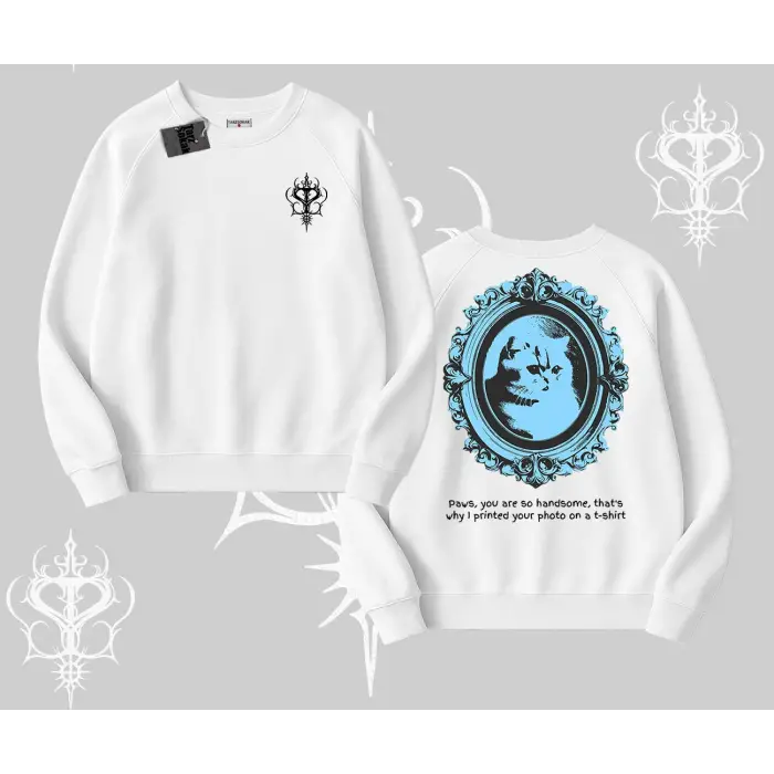 Çerçeveli Kedi Baskılı Biskilet Sweatshirt