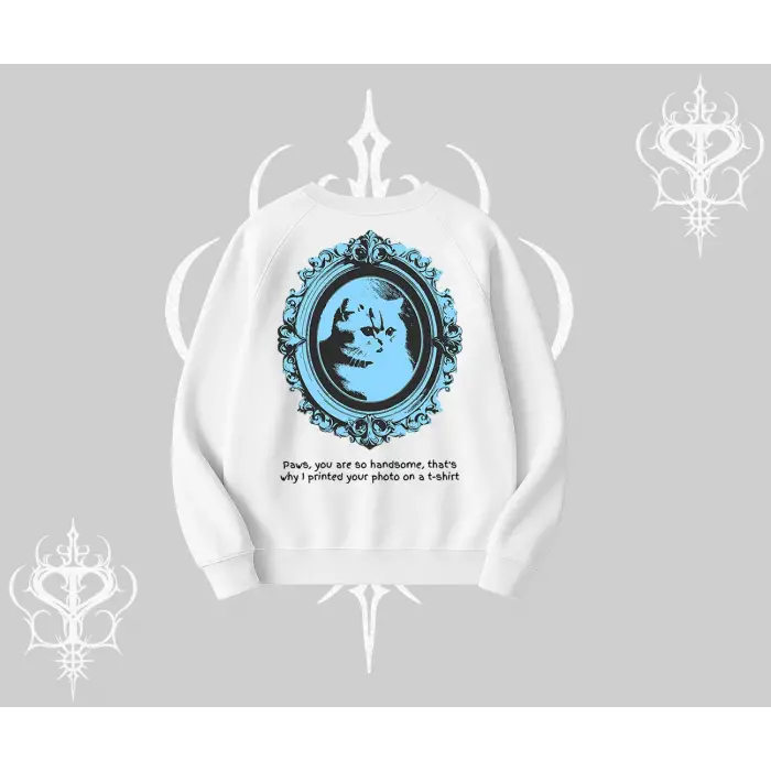 Çerçeveli Kedi Baskılı Biskilet Sweatshirt