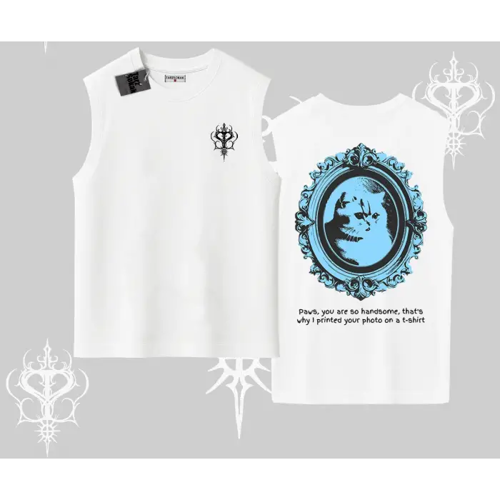 Çerçeveli Kedi Baskılı Kolsuz Tshirt