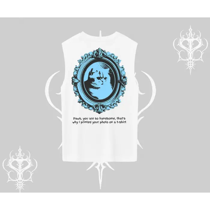 Çerçeveli Kedi Baskılı Kolsuz Tshirt