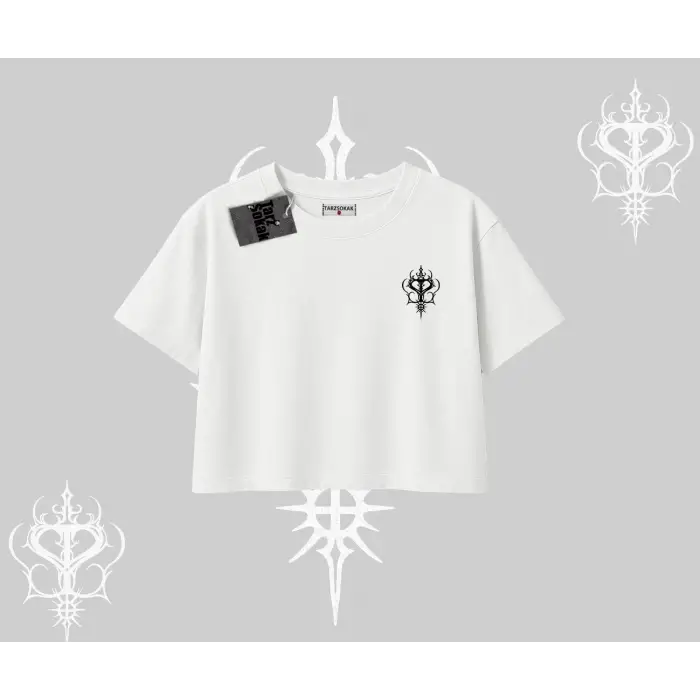 Çerçeveli Kedi Baskılı Oversize Crop Tshirt
