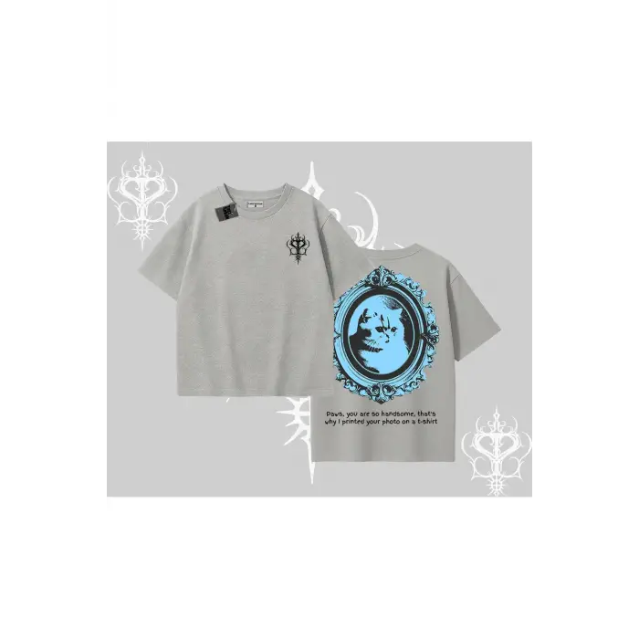 Çerçeveli Kedi Baskılı Oversize Tshirt