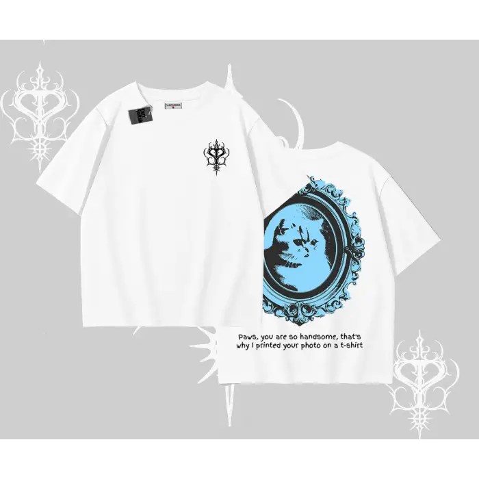 Çerçeveli Kedi Baskılı Oversize Tshirt