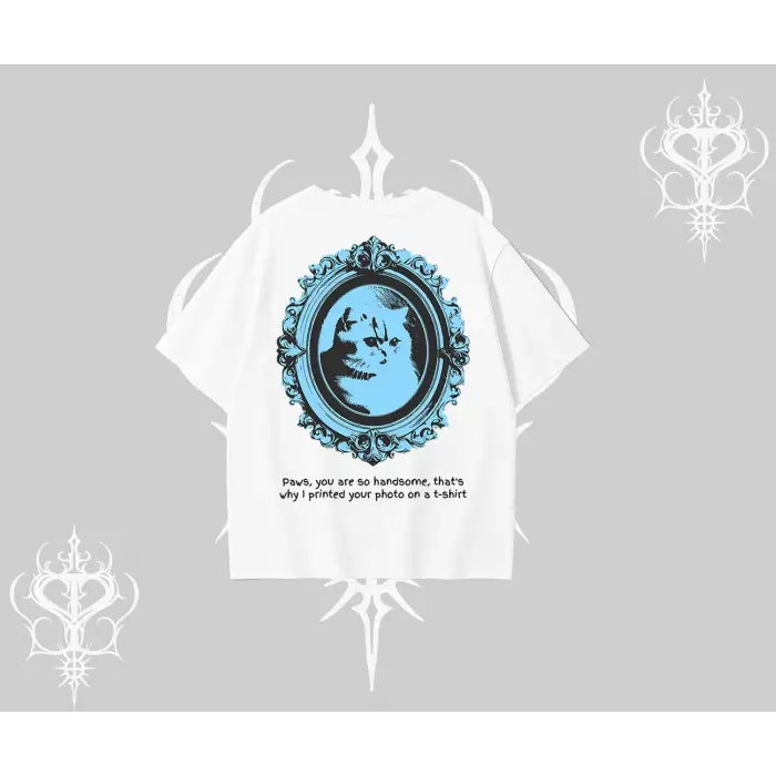 Çerçeveli Kedi Baskılı Oversize Tshirt