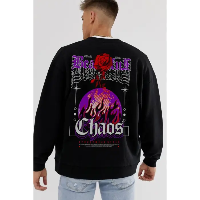 Chaotic Oversize Siyah Sweatshirt Tarzsokak140