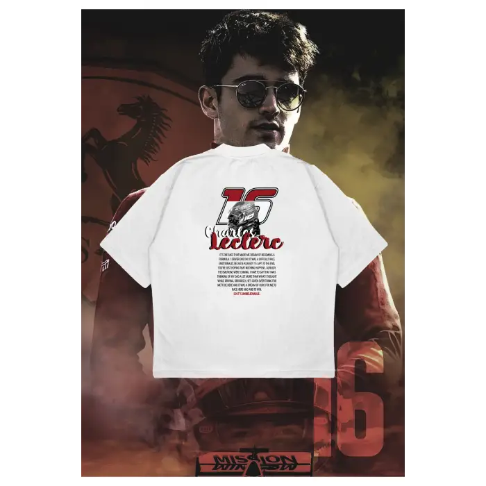Charles Leclerc Baskılı Oversize Unisex Pamuklu Nefes Alan Kalın Kumaşlı
