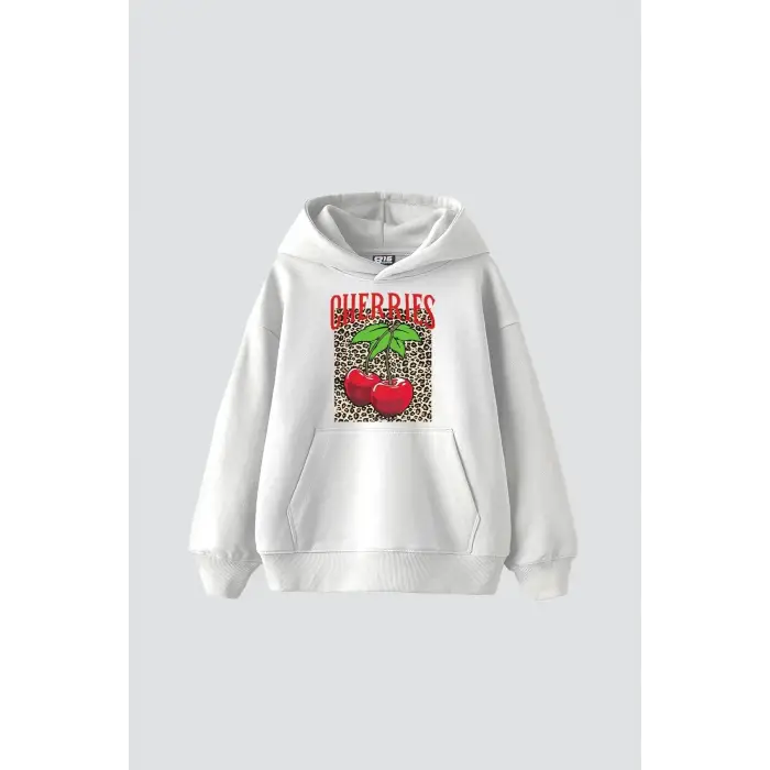 Cherries Leopard Baskılı Oversize Unisex Beyaz
