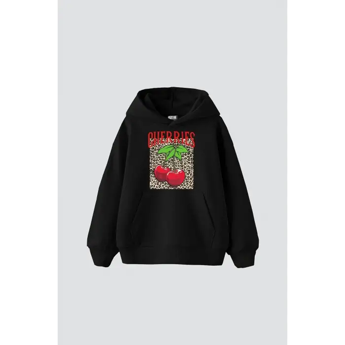 Cherries Leopard Baskılı Oversize Unisex Siyah