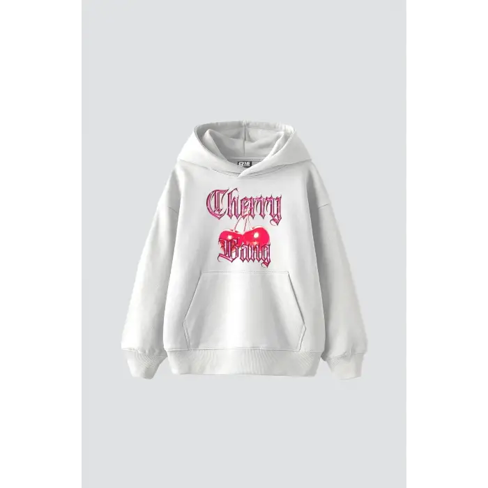 Cherry Gang Baskılı Oversize Unisex Beyaz