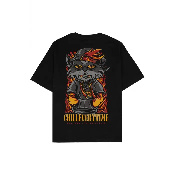 Chill Everytime Siyah Oversize Unisex T-shirt