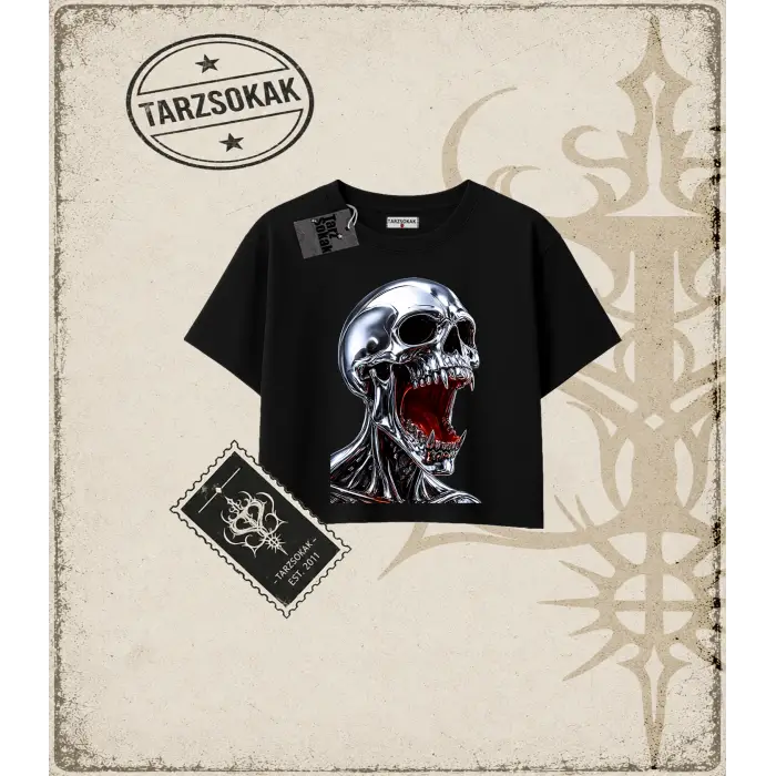 CHROME SKULL Kadın Crop Tişört
