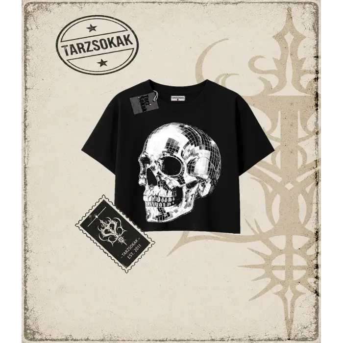 CHROME SKULL  Kadın Crop Tişört