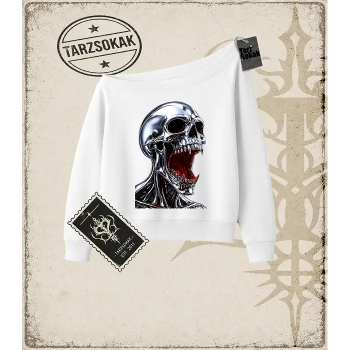 CHROME SKULL Kadın Kayık Yaka Sweatshirt