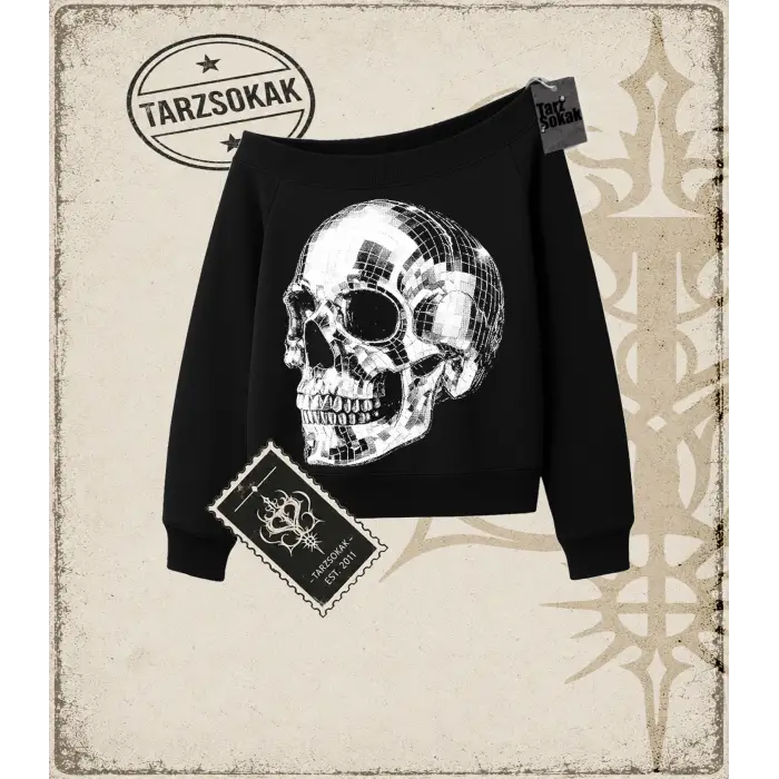 CHROME SKULL  Kadın Kayık Yaka Sweatshirt