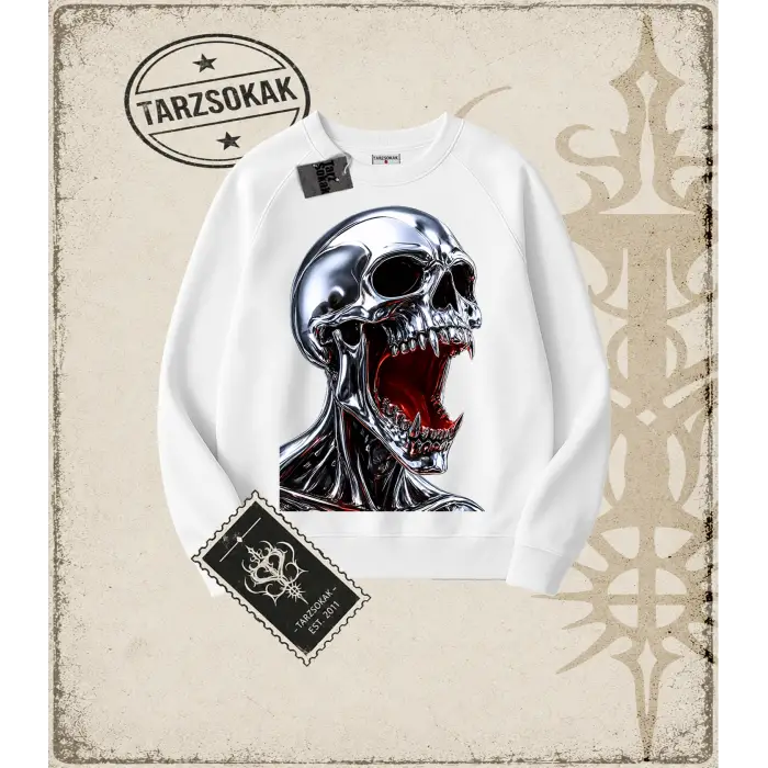 CHROME SKULL Oversize Unisex Bisiklet Yaka Sweatshirt