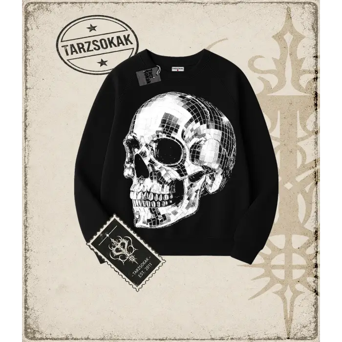 CHROME SKULL  Oversize Unisex Bisiklet Yaka Sweatshirt