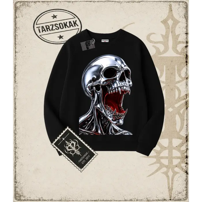 CHROME SKULL Oversize Unisex Bisiklet Yaka Sweatshirt