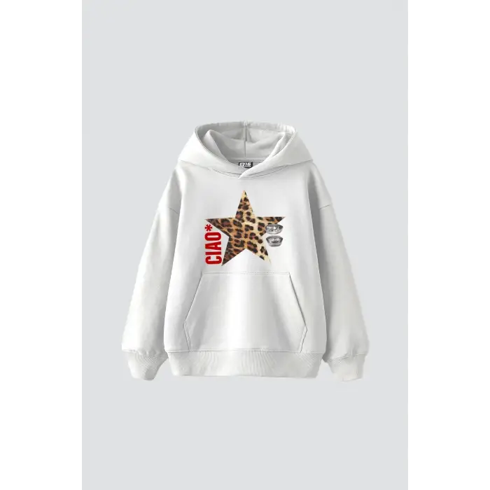 Ciao Yıldız Baskılı Oversize Unisex Beyaz
