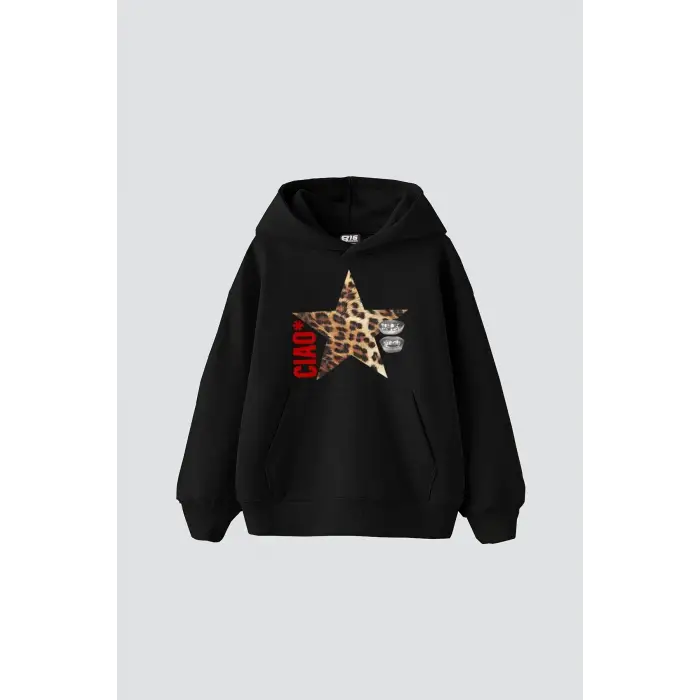 Ciao Yıldız Baskılı Oversize Unisex Siyah