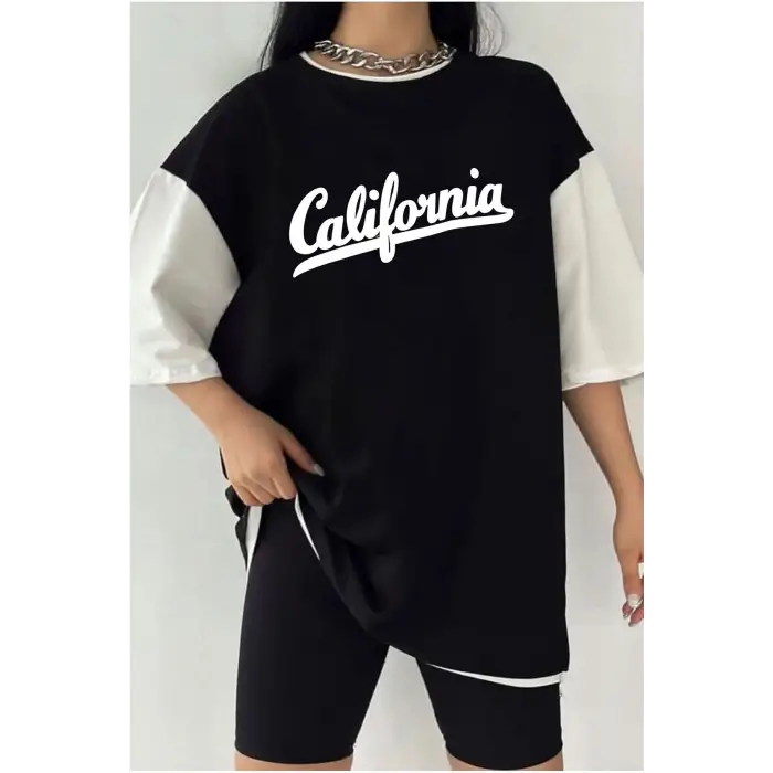 Çift Renk California Baskılı Unisex Tshirt