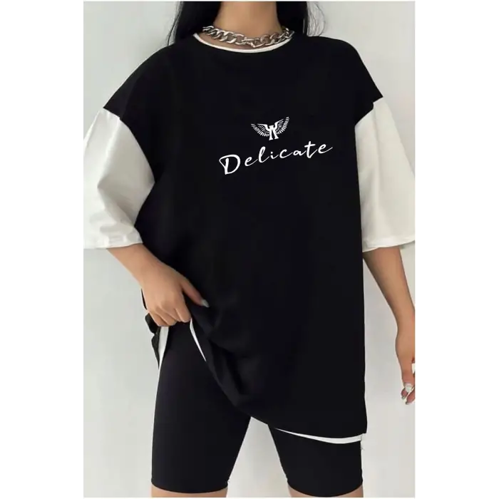 Çift Renk delicate  Baskılı Unisex Tshirt