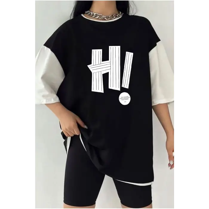 Çift Renk Hİ Baskılı Unisex Tshirt