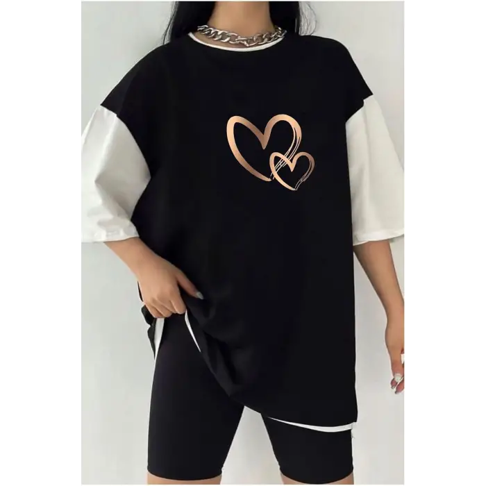 Çift Renk KALPLER  2 Baskılı Unisex Tshirt