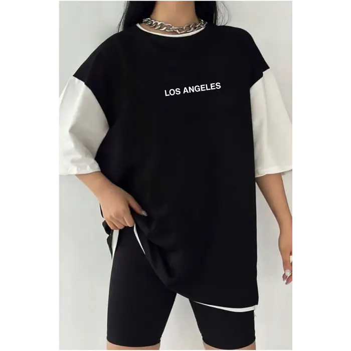 Çift Renk MİNİMAL LOS ANGELS Baskılı Unisex Tshirt