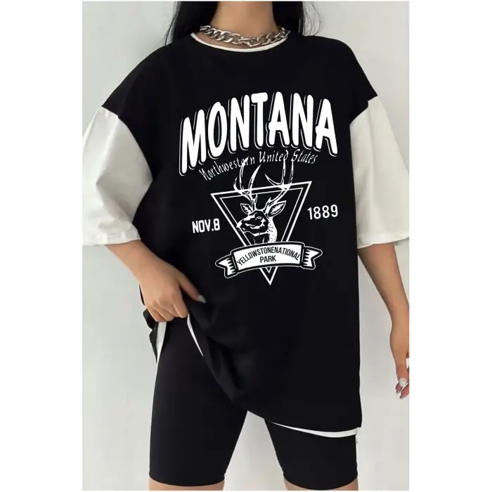 Çift Renk MİNİMAL MONTANA  2 Baskılı Unisex Tshirt