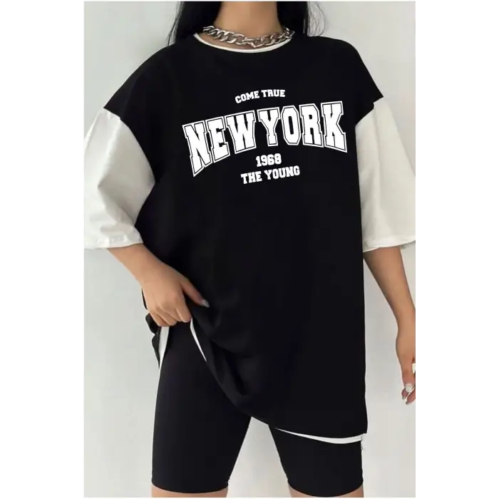 Çift Renk NEW YORK g Baskılı Unisex Tshirt