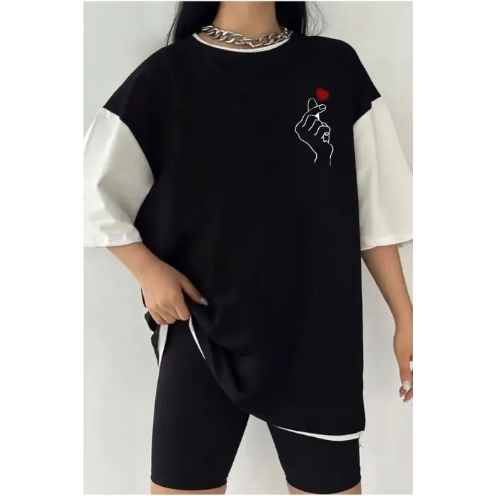 Çift Renk PEKİ KALP Baskılı Unisex Tshirt