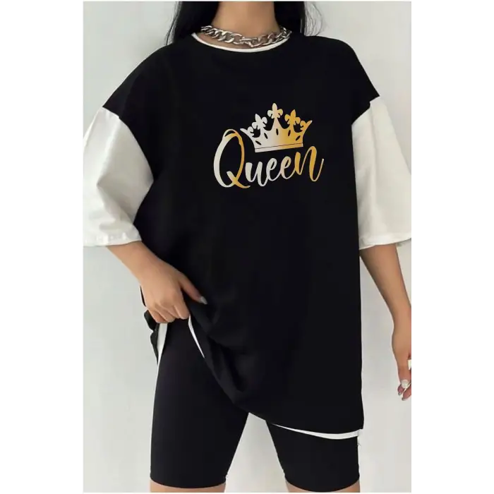 Çift Renk QUEEN Baskılı Unisex Tshirt