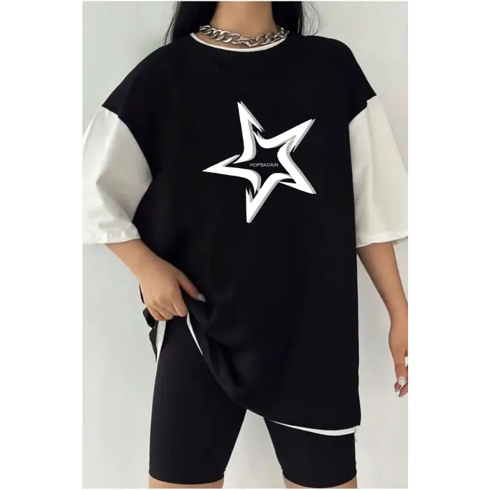 Çift Renk YILDIZ 2 Baskılı Unisex Tshirt