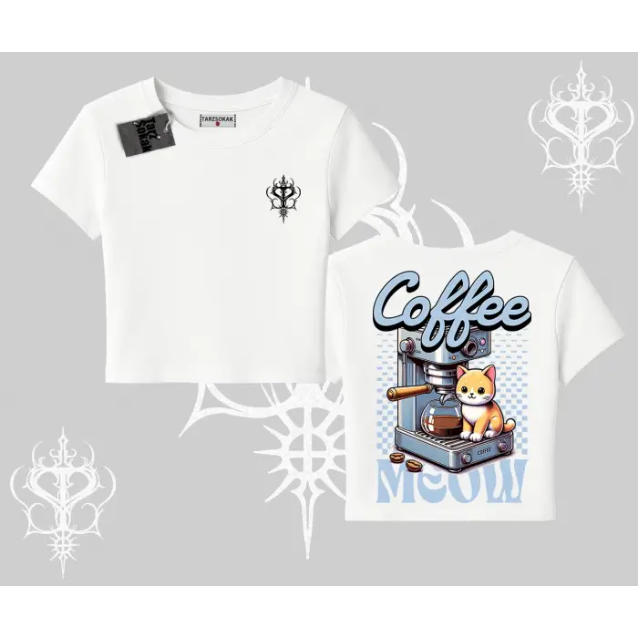 Coffee Meow Kahve Temalı Kedi Arka Baskılı Babby Tee Tshirt