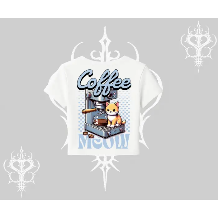 Coffee Meow Kahve Temalı Kedi Arka Baskılı Babby Tee Tshirt