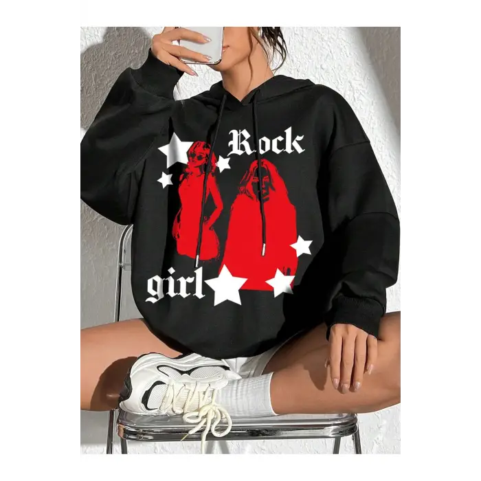 Coke serisi Figure & Letter Graphic Drop Shoulder Drawstring Hoodie