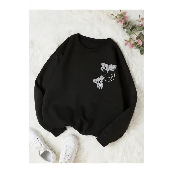 Coke serisi Koala Print Thermal Lined Sweatshirt