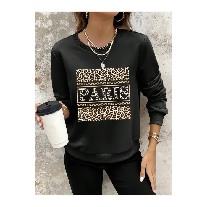 Coke serisi Leopard & Letter Graphic Sweatshirt