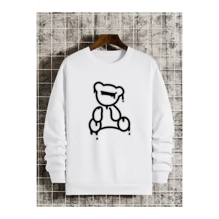Coko serisi Bear Print Lined Sweatshirt