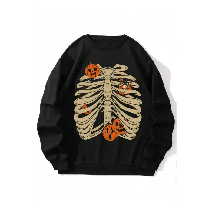 Coko serisi NITAGUT Halloween Print Lined Sweatshirt