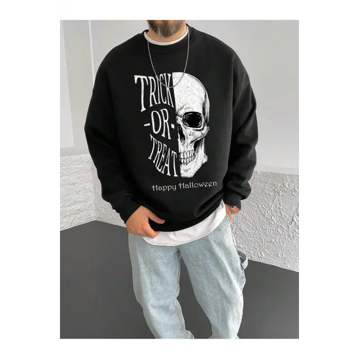 Coko serisi NITAGUT Slogan & Skull Print Drop Shoulder Sweatshirt