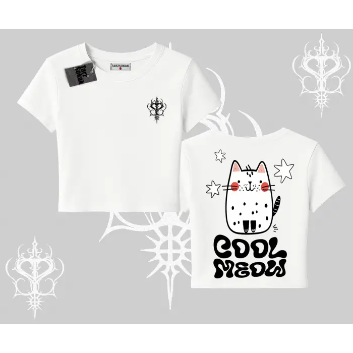 Cool Meow Yazılı Sevimli Kedi Arka Baskılı Babby Tee Tshirt