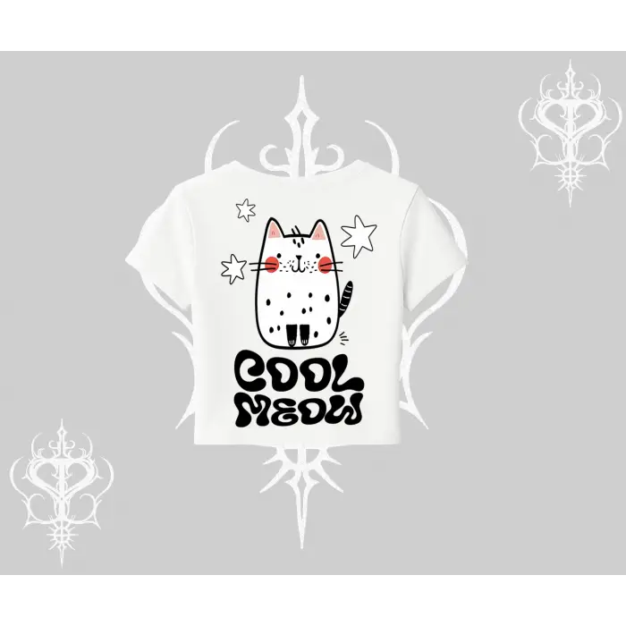 Cool Meow Yazılı Sevimli Kedi Arka Baskılı Babby Tee Tshirt