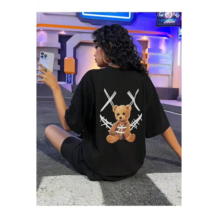 Coolane Gülümseyen Teddy Bear Sırtlı Baskılı Tişört