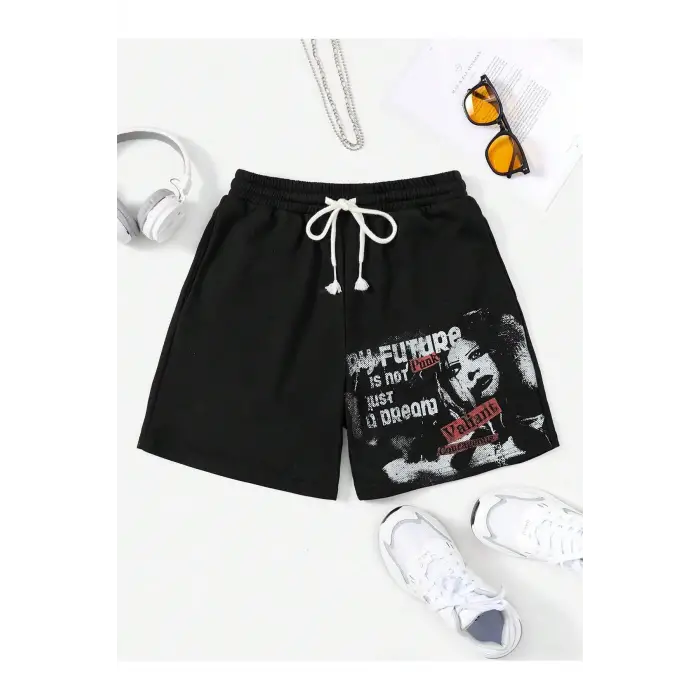 Coolane Letter Graphic Drawstring Waist Şort